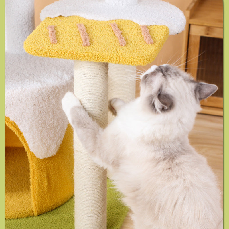 Katzenbaum groß, Eiscreme-Form Kletterbaum mit mehreren Ebenen, Katzenhöhle & Katzenbett für aktives Spielen und Entspannen