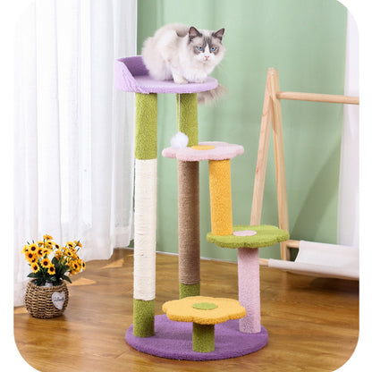 Katzenbaum Grosse Katzen, plattform in Blumenform, Dreilagiger Katzenbaum mit Plüsch Katzenball & Sisal-Kratzsäulen
