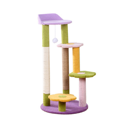 Katzenbaum Grosse Katzen, plattform in Blumenform, Dreilagiger Katzenbaum mit Plüsch Katzenball & Sisal-Kratzsäulen