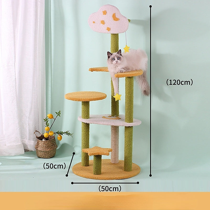 Katzenbaum Groß, Stern- & Monddesign Katzenbaum mit 5 Etagen, Sisal Katzbaum und Plüsch plattform, für perfekten Schlafplatz