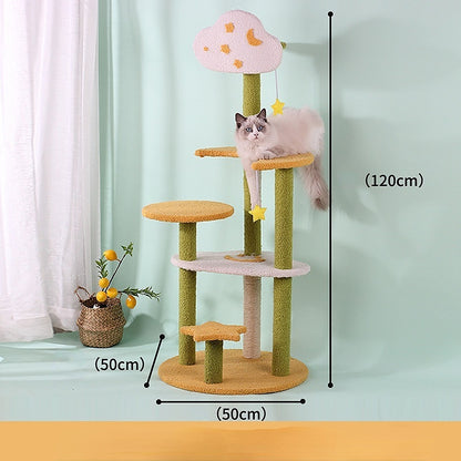 Katzenbaum Groß, Stern- & Monddesign Katzenbaum mit 5 Etagen, Sisal Katzbaum und Plüsch plattform, für perfekten Schlafplatz