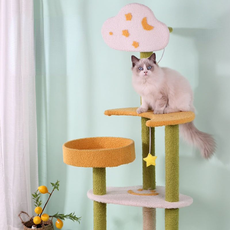 Katzenbaum Groß, Stern- & Monddesign Katzenbaum mit 5 Etagen, Sisal Katzbaum und Plüsch plattform, für perfekten Schlafplatz