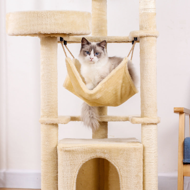 Katzenbaum groß, Beige Luxus Mehrschichtig Katzenkratzbaum mit zahlreichen Spielmöglichkeiten, für Spielen & Entspannen