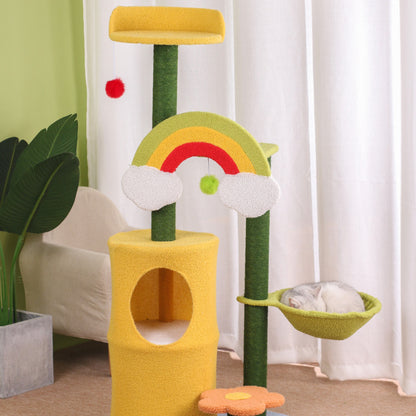 Katzenbaum für große Katzen, Regenbogen Katzen-Kletterbaum mit doppeltem Katzenloch & Katzenball, ideal für Mehrkatzenhaushalte