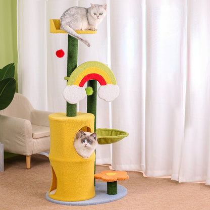 Katzenbaum für große Katzen, Regenbogen Katzen-Kletterbaum mit doppeltem Katzenloch & Katzenball, ideal für Mehrkatzenhaushalte