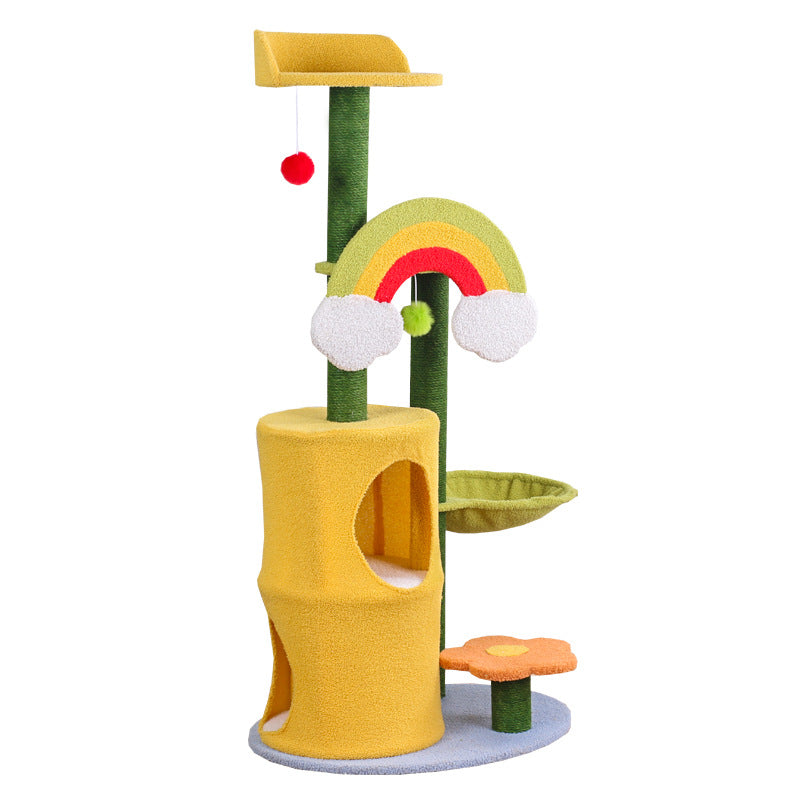 Katzenbaum für große Katzen, Regenbogen Katzen-Kletterbaum mit doppeltem Katzenloch & Katzenball, ideal für Mehrkatzenhaushalte
