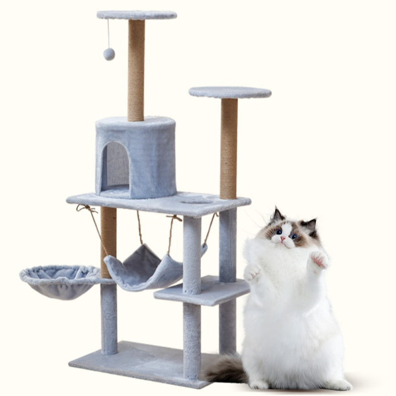 Katzenbaum groß, Hellblau Luxuriöser Mehrstöckiger Katzenkratzer, Sisal kratzbaum & Flauschigem Katzenbett, für mehrere Katzen