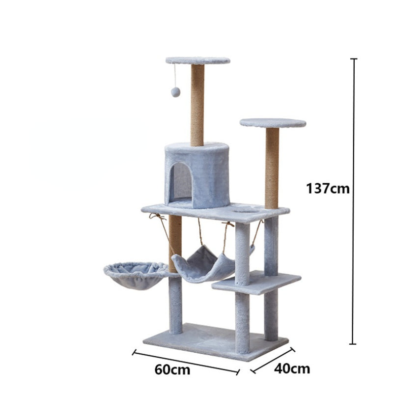 Katzenbaum groß, Hellblau Luxuriöser Mehrstöckiger Katzenkratzer, Sisal kratzbaum & Flauschigem Katzenbett, für mehrere Katzen