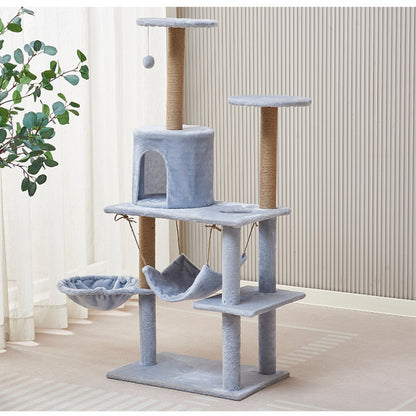 Katzenbaum groß, Hellblau Luxuriöser Mehrstöckiger Katzenkratzer, Sisal kratzbaum & Flauschigem Katzenbett, für mehrere Katzen