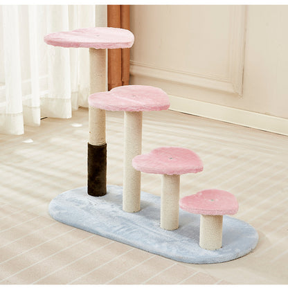 Katzenbaum, Rosa Plüsch Herz, Vierstöckige Katzenleiter Katzenkratzbaum mit Stabilem Sockel & Langlebigen Sisal Kratzsäulen