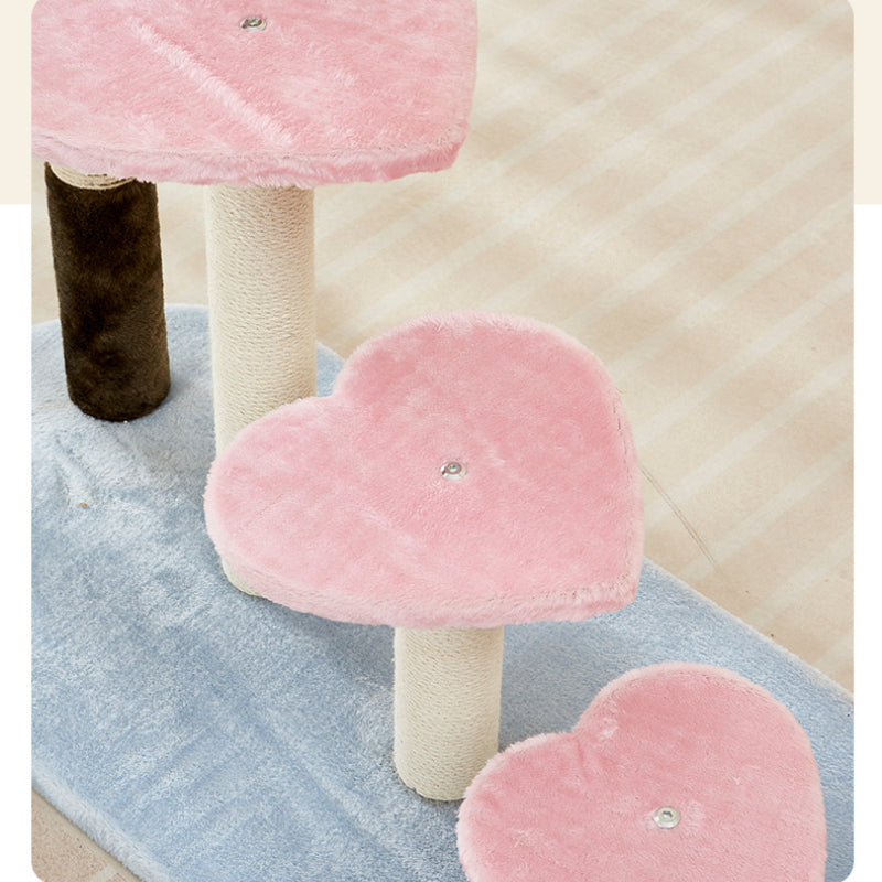 Katzenbaum, Rosa Plüsch Herz, Vierstöckige Katzenleiter Katzenkratzbaum mit Stabilem Sockel & Langlebigen Sisal Kratzsäulen