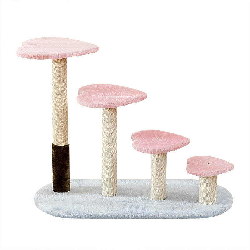 Katzenbaum, Rosa Plüsch Herz, Vierstöckige Katzenleiter Katzenkratzbaum mit Stabilem Sockel & Langlebigen Sisal Kratzsäulen
