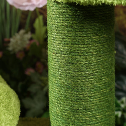 Katzenbaum groß, Grünes Plüsch-Lotuskatzen-Klettergerüst für Mehrkatzenhaushalte, Warm & gemütlich, Katzen entspannen