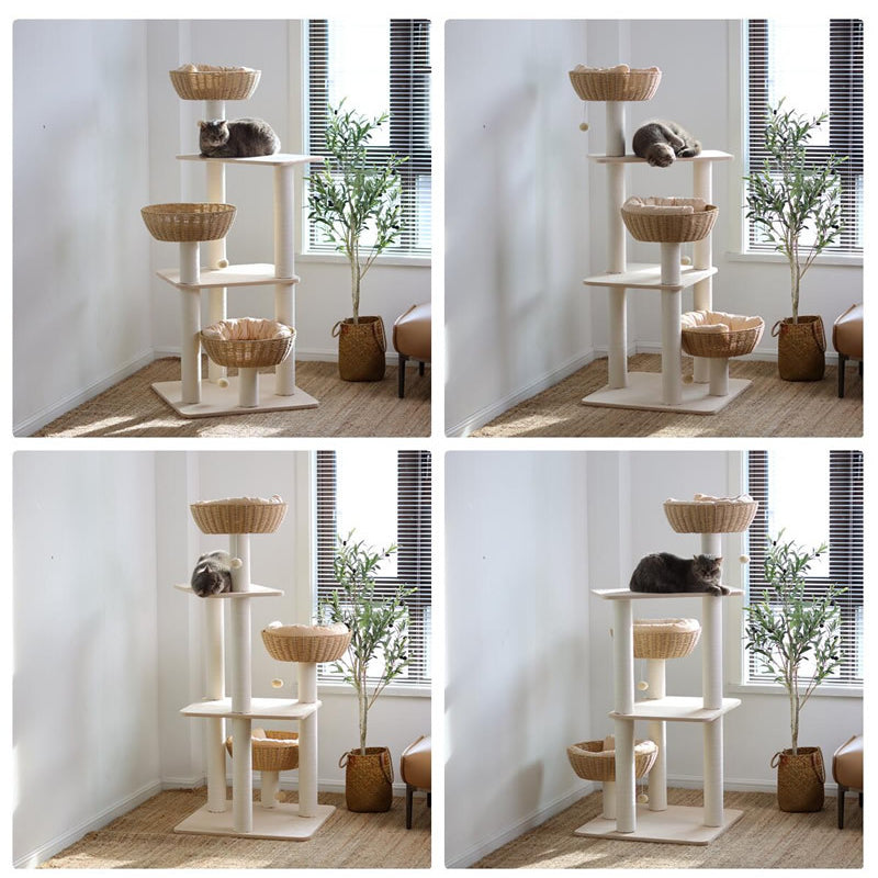 Katzenbaum für große Katzen, Katzenbett flechten, Stoffmaterial Kratzbäume, Katzenhöhlen & Spielplätze für mehrere Katzen