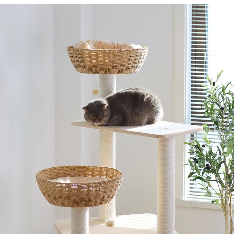 Katzenbaum für große Katzen, Katzenbett flechten, Stoffmaterial Kratzbäume, Katzenhöhlen & Spielplätze für mehrere Katzen