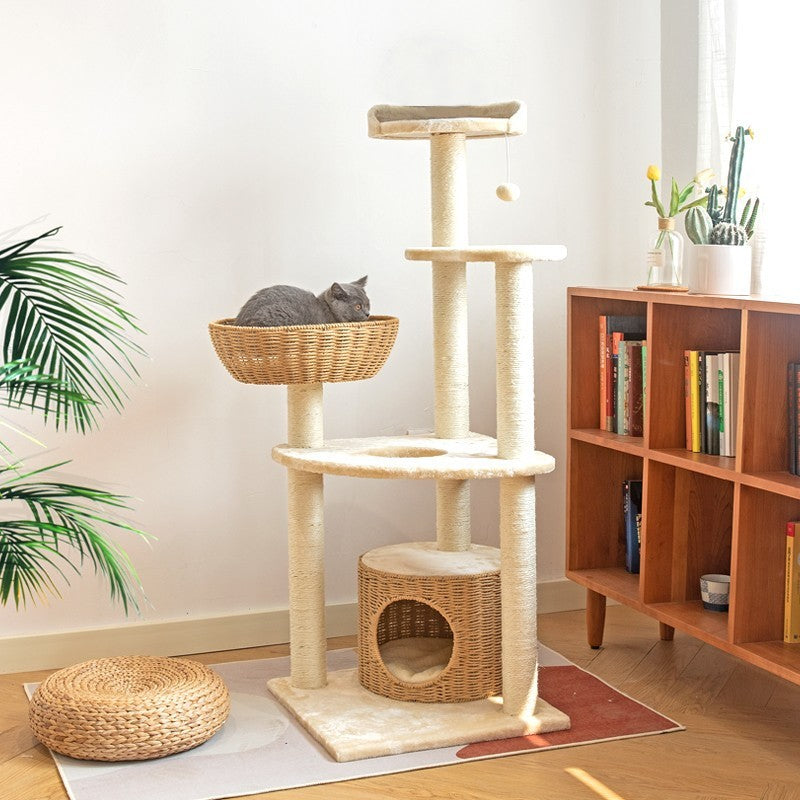 Katzenbaum Grosse Katzen, Gewebtes Katzenbett Mehrstöckiger Katzenkratzbaum mit Sisal, Katzenspielplatz für Aktive Katzen