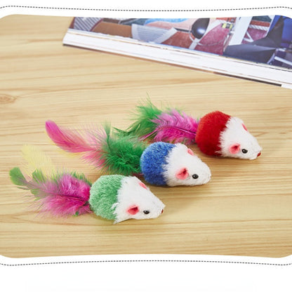 Katzenspielzeug Maus, Plüschfedern mit leuchtenden Farben, interaktiv zum Kauen und Spielen (1 Stück)