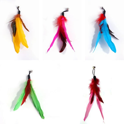 Katzenangel feder Katzenspielzeug, Bunte Federn mit Glöckchen, Katzenangel Ersatzkopf für Wohnungskatzen (1 Stück)