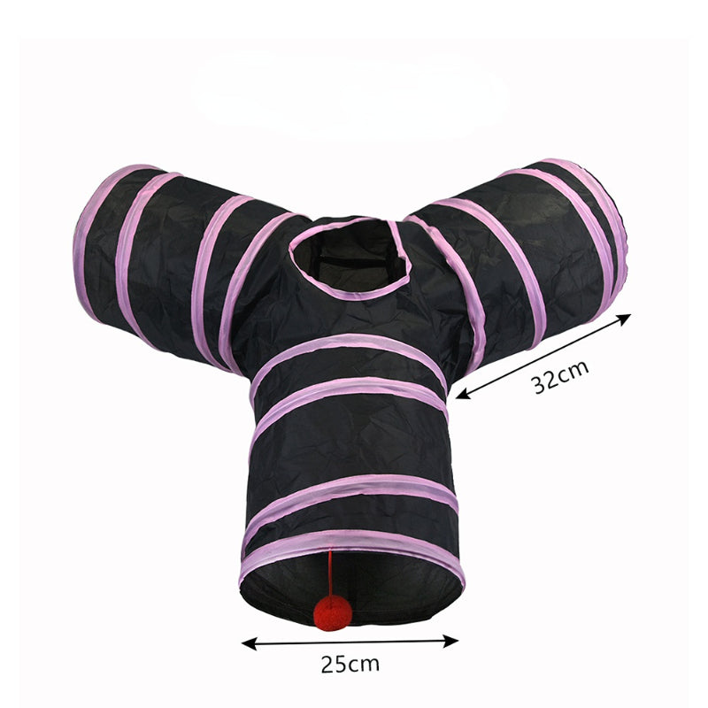 Katzenspielzeug Tunnel Schwarz und Pink, Interaktives Zwei-Wege-Labyrinth für Katzen, Indoor-Spielzeug