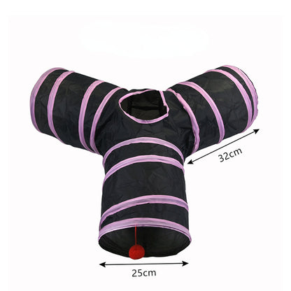 Katzenspielzeug Tunnel Schwarz und Pink, Interaktives Zwei-Wege-Labyrinth für Katzen, Indoor-Spielzeug