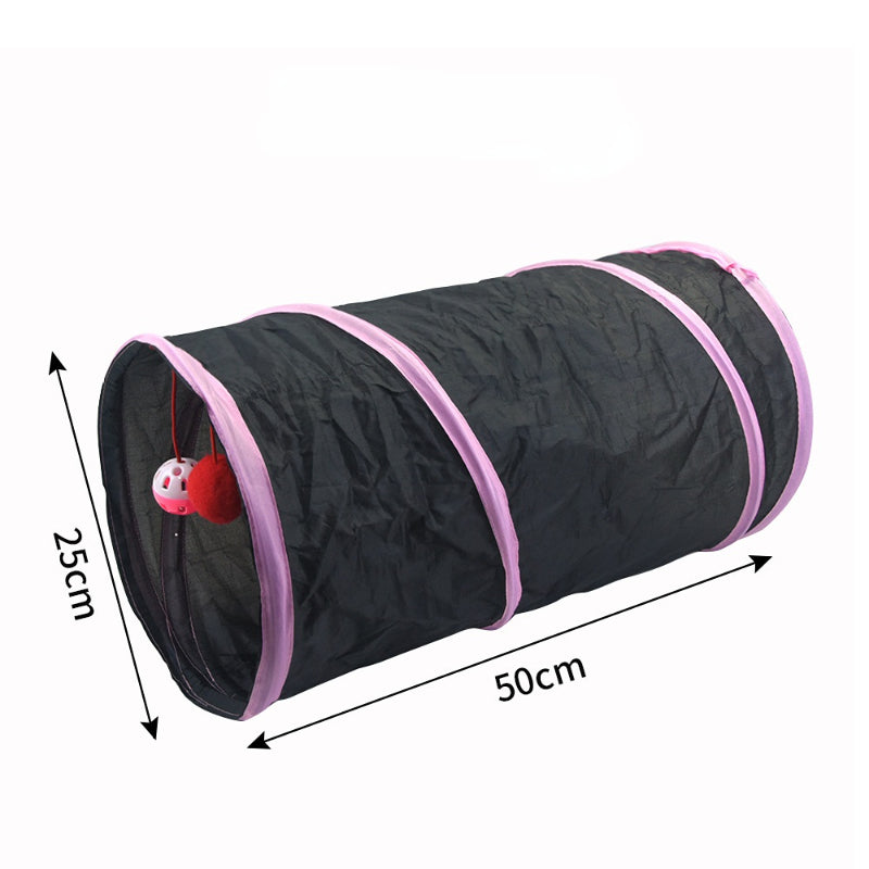 Katzenspielzeug Tunnel Schwarz und Pink, Interaktives Zwei-Wege-Labyrinth für Katzen, Indoor-Spielzeug