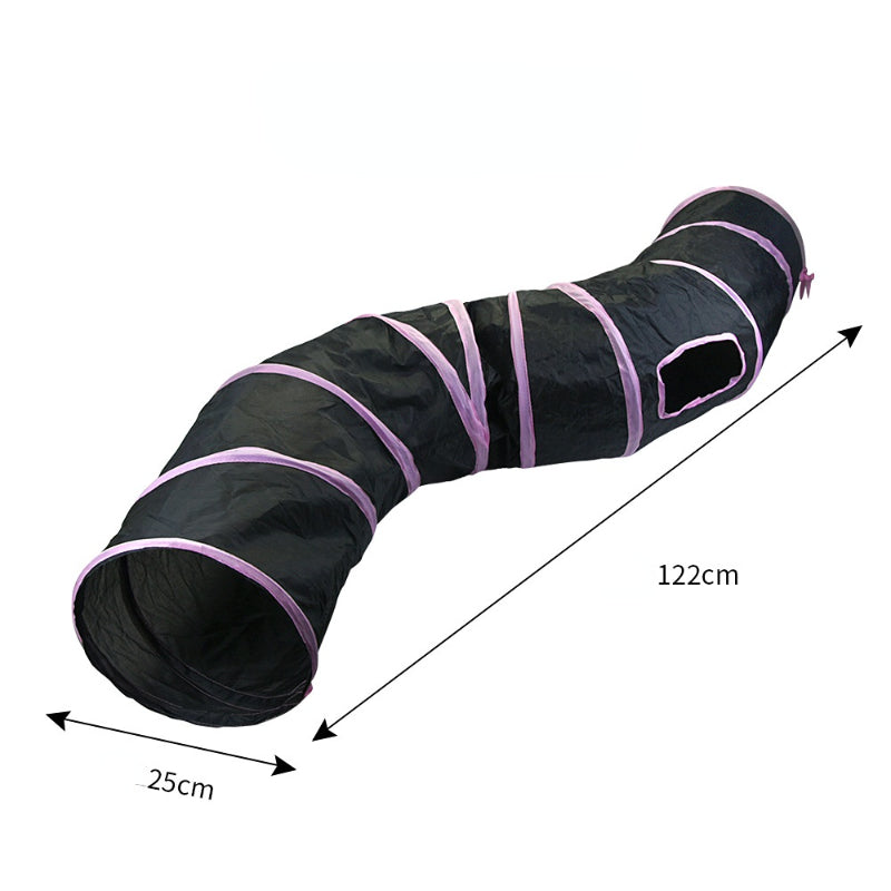 Katzenspielzeug Tunnel Schwarz und Pink, Interaktives Zwei-Wege-Labyrinth für Katzen, Indoor-Spielzeug