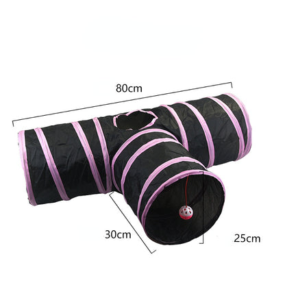 Katzenspielzeug Tunnel Schwarz und Pink, Interaktives Zwei-Wege-Labyrinth für Katzen, Indoor-Spielzeug