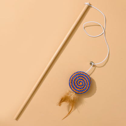 Katzenangel Katzenspielzeug Naturholzstab Mit Elastischer Kordel und Glöckchen Mit Sisalanhänger, hochgradig interaktiv (1 Stück)