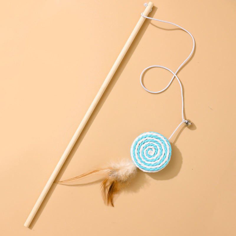 Katzenangel Katzenspielzeug Naturholzstab Mit Elastischer Kordel und Glöckchen Mit Sisalanhänger, hochgradig interaktiv (1 Stück)