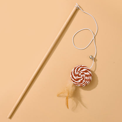 Katzenangel Katzenspielzeug Naturholzstab Mit Elastischer Kordel und Glöckchen Mit Sisalanhänger, hochgradig interaktiv (1 Stück)