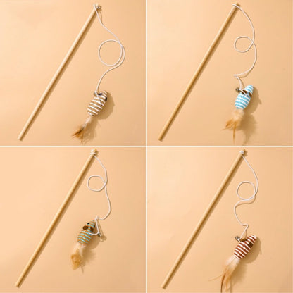 Katzenangel Katzenspielzeug Naturholzstab Mit Elastischer Kordel und Glöckchen Mit Sisalanhänger, hochgradig interaktiv (1 Stück)