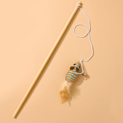 Katzenangel Katzenspielzeug Naturholzstab Mit Elastischer Kordel und Glöckchen Mit Sisalanhänger, hochgradig interaktiv (1 Stück)