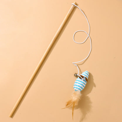 Katzenangel Katzenspielzeug Naturholzstab Mit Elastischer Kordel und Glöckchen Mit Sisalanhänger, hochgradig interaktiv (1 Stück)