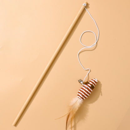 Katzenangel Katzenspielzeug Naturholzstab Mit Elastischer Kordel und Glöckchen Mit Sisalanhänger, hochgradig interaktiv (1 Stück)