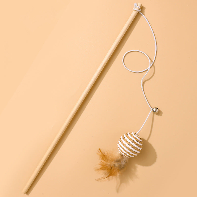 Katzenangel Katzenspielzeug Naturholzstab Mit Elastischer Kordel und Glöckchen Mit Sisalanhänger, hochgradig interaktiv (1 Stück)