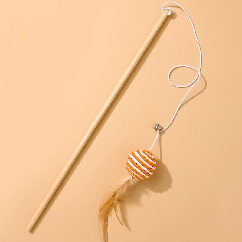 Katzenangel Katzenspielzeug Naturholzstab Mit Elastischer Kordel und Glöckchen Mit Sisalanhänger, hochgradig interaktiv (1 Stück)