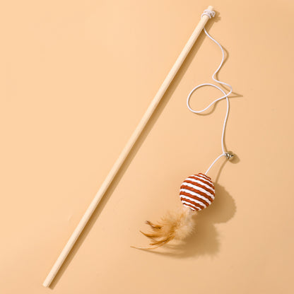 Katzenangel Katzenspielzeug Naturholzstab Mit Elastischer Kordel und Glöckchen Mit Sisalanhänger, hochgradig interaktiv (1 Stück)