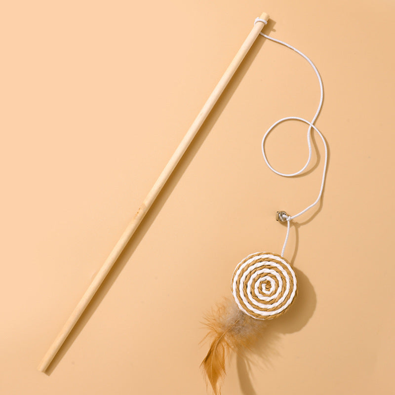 Katzenangel Katzenspielzeug Naturholzstab Mit Elastischer Kordel und Glöckchen Mit Sisalanhänger, hochgradig interaktiv (1 Stück)