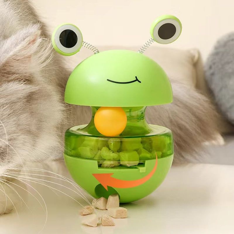 Katzenspielzeug Futter auslaufender Ball Froschform Becher Slow Food, 360° rollendes lustiges Puzzlespiel