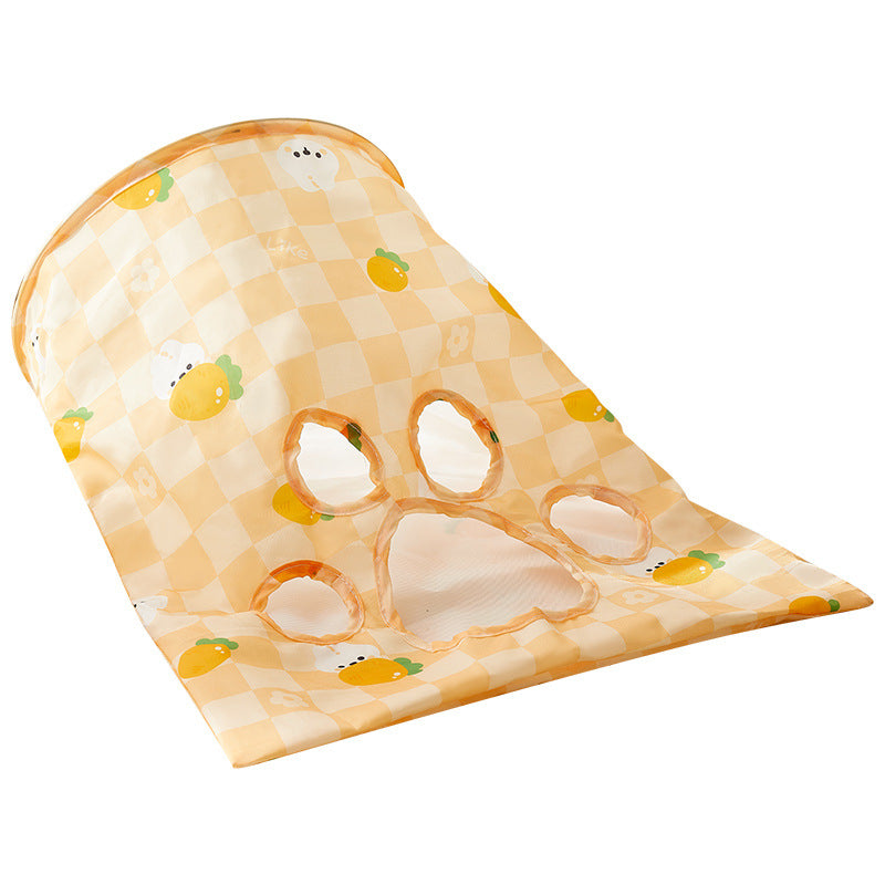 Katze Spielzeug, Bohrertasche, Gelbes Karottenkaninchenmuster mit Geräuschpapier, Mäusen & 3 Plüschbällen, Faltbar, Spielen