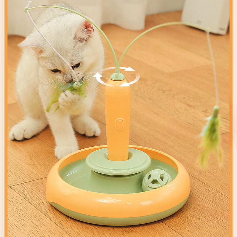 Katzenspielzeug Elektrisch, Karottenform Rotierenden Federn Katzenangel, Zwei Farben, verkaufen Ersatzfedern in Blau & Grün