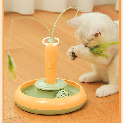 Katzenspielzeug Elektrisch, Karottenform Rotierenden Federn Katzenangel, Zwei Farben, verkaufen Ersatzfedern in Blau & Grün