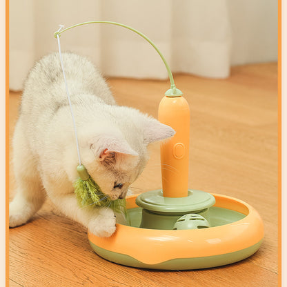 Katzenspielzeug Elektrisch, Karottenform Rotierenden Federn Katzenangel, Zwei Farben, verkaufen Ersatzfedern in Blau & Grün