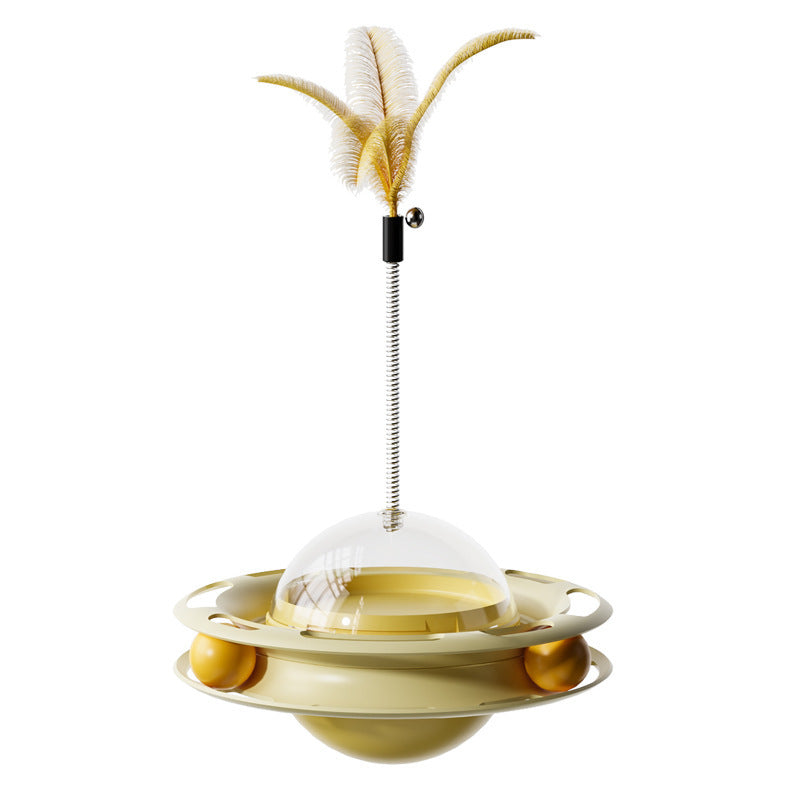 Katzen Spielzeug, Gelber Wackel-Cat-Drehteller, Futterspielzeug aus PP & ABS Material, Lernspielzeug Katze mit Katzenangel