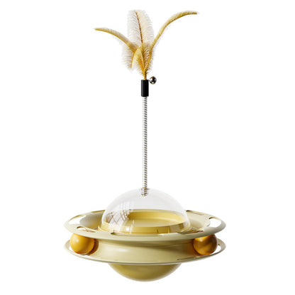 Katzen Spielzeug, Gelber Wackel-Cat-Drehteller, Futterspielzeug aus PP & ABS Material, Lernspielzeug Katze mit Katzenangel