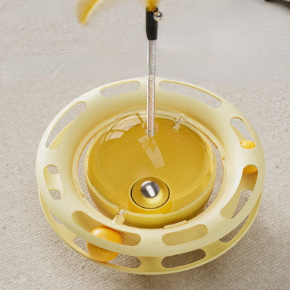 Katzen Spielzeug, Gelber Wackel-Cat-Drehteller, Futterspielzeug aus PP & ABS Material, Lernspielzeug Katze mit Katzenangel