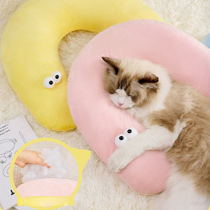 Kuscheltier für Katze, großes Süßes Kissen mit großen Augen, multifunktionales Haustier-Schlafkissen, Drei Farben, 62x39 cm