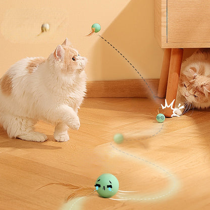 Katzen Spielzeug, Elastischen Katzenball aus Silikon mit Federn, Drei Farben eingestellt, für Spaß und Unterhaltung Ihrer Katze