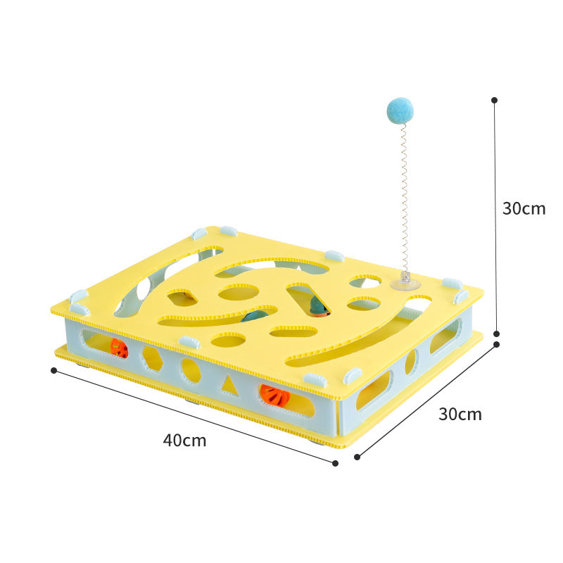 Intelligenzspielzeug Katze, Labyrinth-box Katzenspielzeug mit 6 Bimmelbällen und Frühling Katzenangel für Unterhaltung