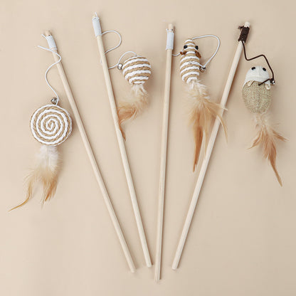 Katzenangel Federn, Holzstange in der Hand, Baumwolle und Leinen mit Glöckchen, Interaktion im Innenbereich